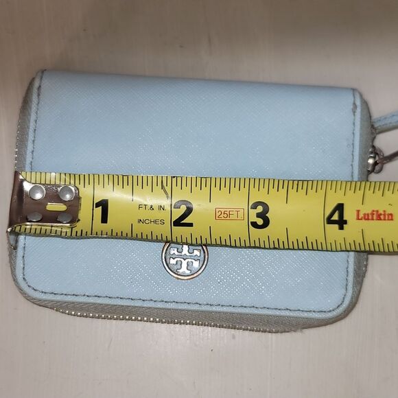 Tory Burch Emerson Zip Around Mini Wallet In Soft Baby Blue - Picture 6 of 7